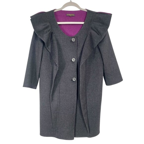 NWOT Vintage Ports 1961 Wool Cashmere Ruffle Coat Charcoal Gray Purple Womens 10 - Picture 15 of 15